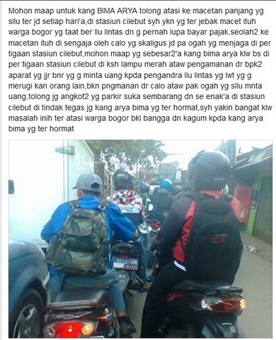 Kasihan warga Kabupaten Bogor mengeluh tentang kemacetan di cilebut kepada Bima Arya walikota bogor