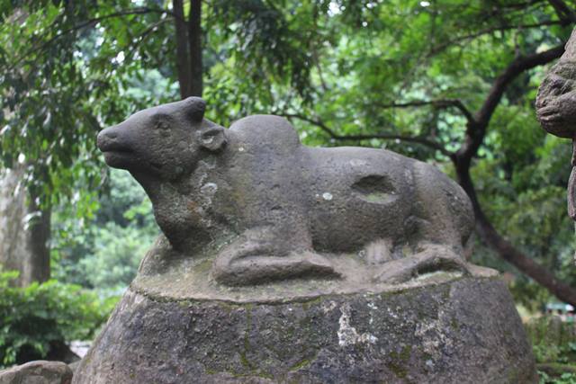 Nandi Bull statue in Bogo Botanical Garden