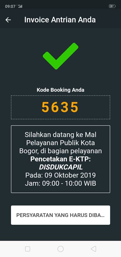 Konfirmasi Daftar Antrian Booking Online Mal Pelayanan Publik Grha Tiyasa Kota Bogor