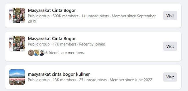 Jumlah Grup Masyarakat Cinta Bogor di Facebook